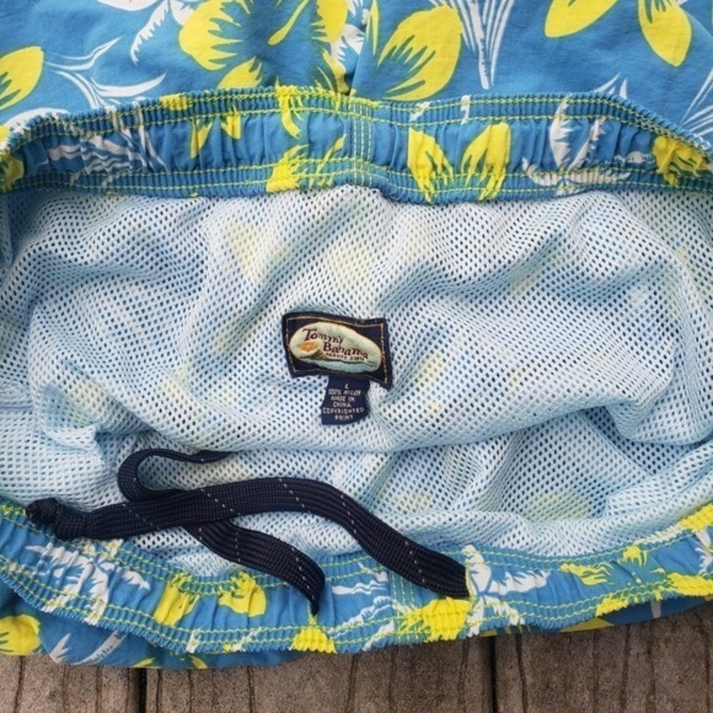 Tommy Bahama Relax Mens L Blue Yellow Hibiscus Tropical Mesh Swim Trunks Shorts - Picture 6 of 6